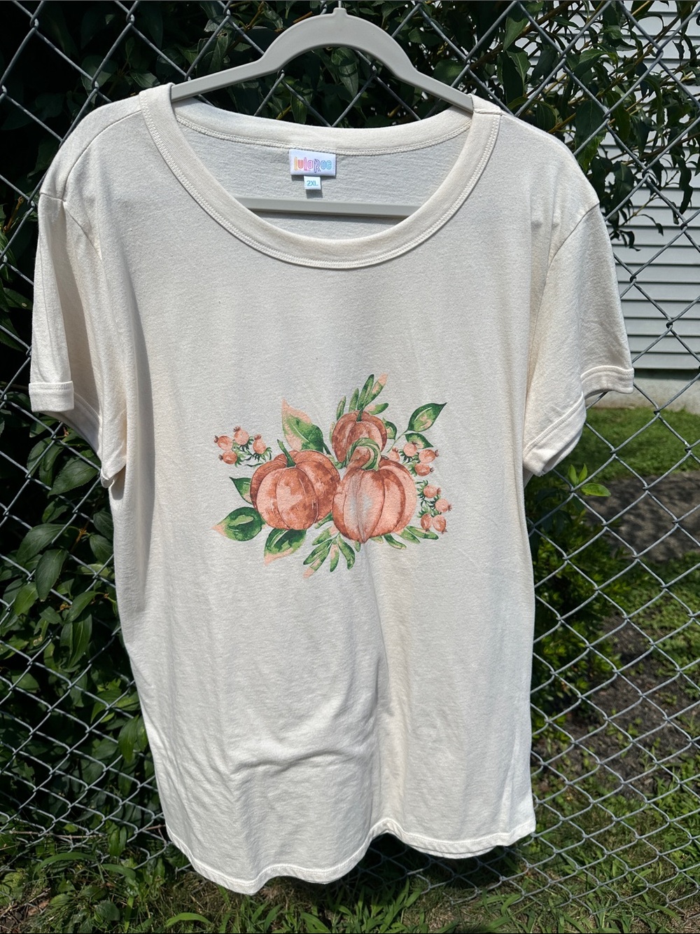 LuLaRoe Cream Tee with Peach Watercolor Graphic